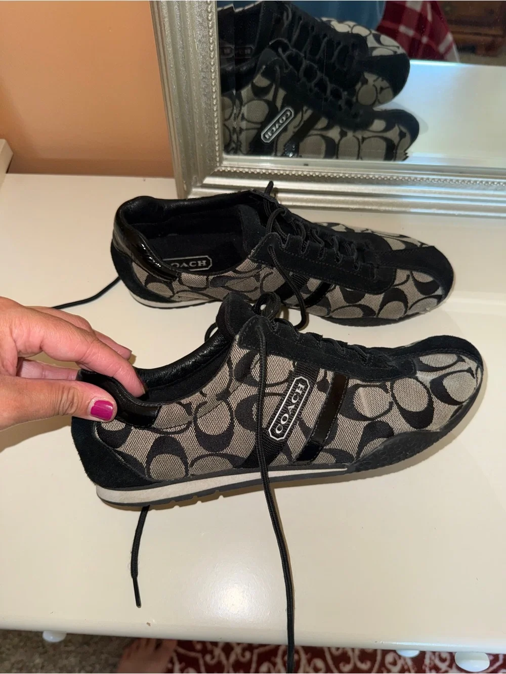 Coach Black and Beige Signature Logo Lace-Up Sneakers - Picture 6 of 6